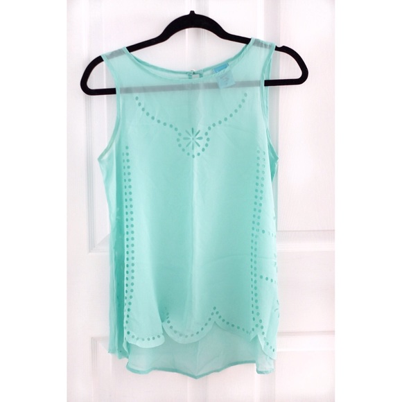 Sheer Turquoise Laser Cut Sleeveless Top - Picture 1 of 2